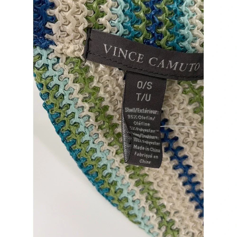 B7 Vince Camuto Stripe Woven Visor O/S Blue Green Striped Straw Beach Summer